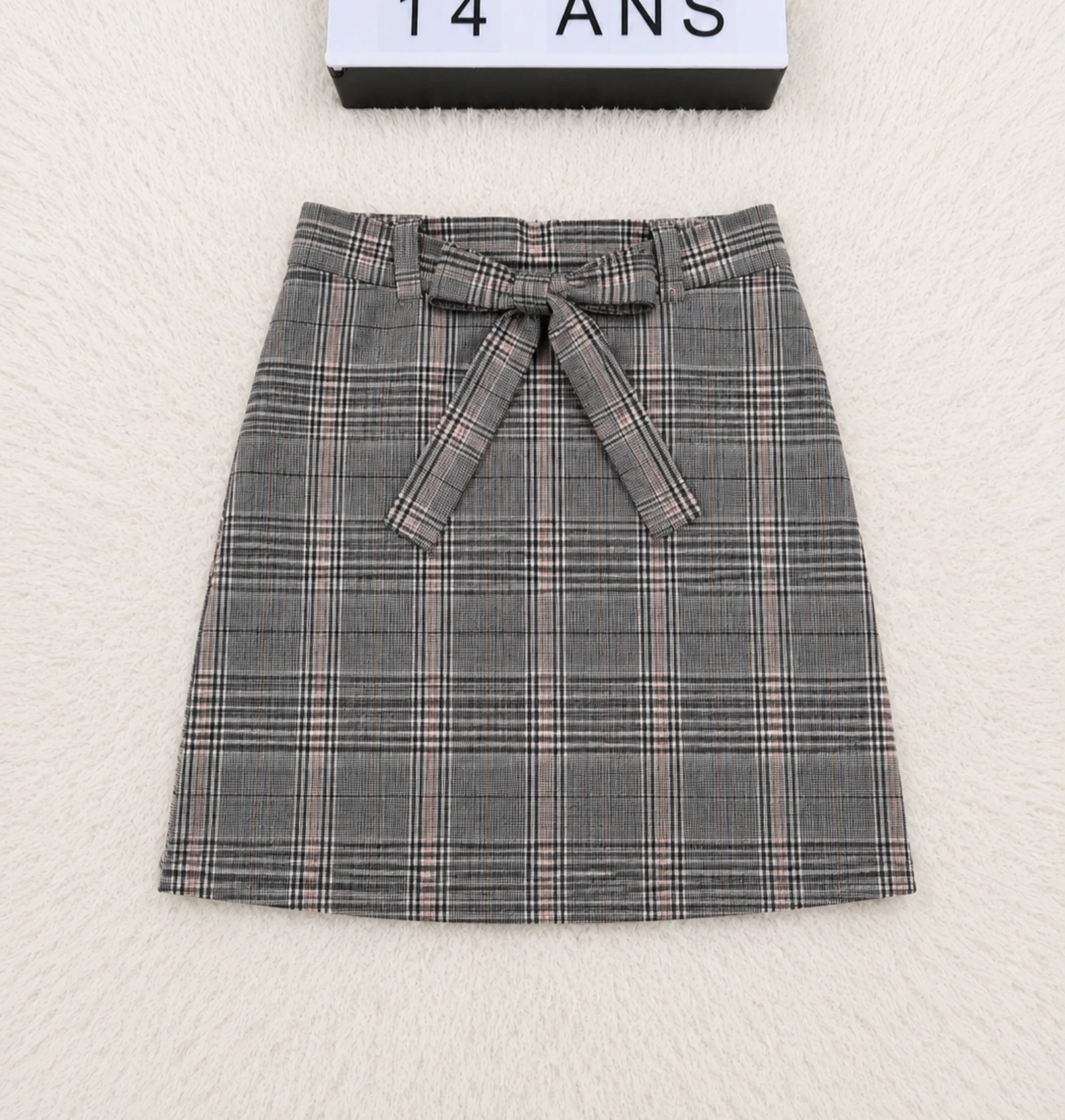 Gray plaid skirt with belt – Size S 14 years 👒 – photo 2